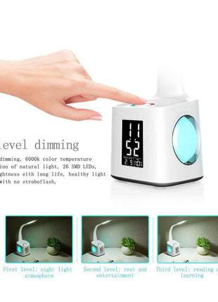 LED Desk Lamp with USB Charging, Screen, Calendar, Dimmable Night Light & Pen Holder - TECNO GADGETS
