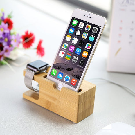 Bamboo Apple Watch Charger Holder & iPhone Holder Fuchsia Molly