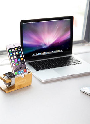 Bamboo Apple Watch Charger Holder & iPhone Holder Fuchsia Molly