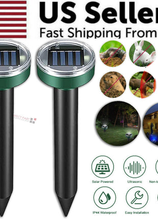 Solar Power Animal Repeller Ultrasonic Mole Pest Cat Mice Rodent Puce Gaia