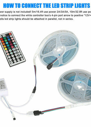 32FT LED SMD Strip Light Flexible 3528 RGB Remote Fairy Lights Room TV Puce Gaia