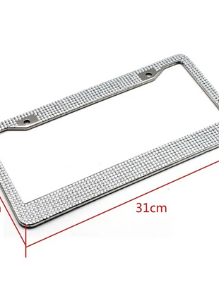 2PCS Bling License Plate Frame Glitter Crystal Sparkling Rhinestone Puce Gaia