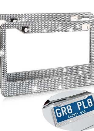 2PCS Bling License Plate Frame Glitter Crystal Sparkling Rhinestone Puce Gaia