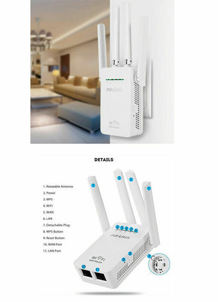 1200Mbps WiFi Range Extender Repeater Wireless Amplifier Router Signal Puce Gaia