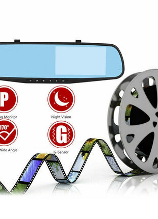 1080P HD Rearview Mirror Car DVR Dual Dash Cam Camera Front Rear Video Puce Gaia