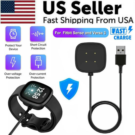 Wireless Charger For Fitbit Sense Versa 3 4 Watch USB Fast Charging Puce Gaia