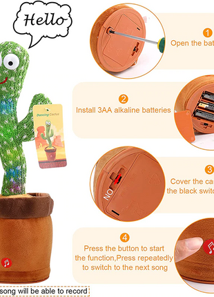Dancing Cactus Plush Toy Doll Electronic Recording Shake With Song Puce Gaia