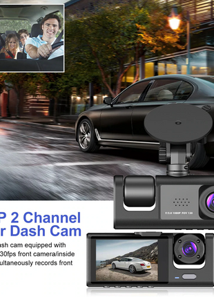 Car Dual Lens Dash Cam HD 1080P Front/Rear/Inside Video Recorder Puce Gaia