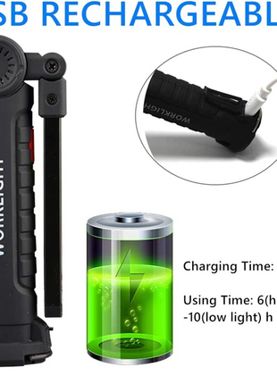 Rechargeable LED COB Work Light Mechanic Flashlight Lamp Magnetic Base Puce Gaia