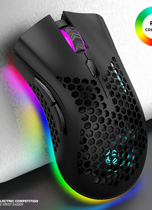 Wireless Mouse Gaming Rechargeable Optical Mouse Cordless 7 Color LED Puce Gaia