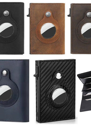 For Airtag Wallet Case Genuine Leather Credit Card Holder Magnetic Air Puce Gaia