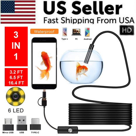 5M 6LEDs Snake Endoscope Borescope 8mm Inspection USB Camera Scope For Puce Gaia