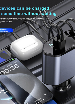 Retractable Car Charger 4 in 1 Fast Car Phone Charger 120W With USB Puce Gaia