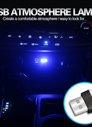 3x Mini Blue LED USB Car Interior Light Neon Atmosphere Ambient Lamp Puce Gaia