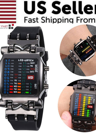 Luxury Men's Watch LED Sports Date Digital Bracelet Waterproof Quartz Puce Gaia