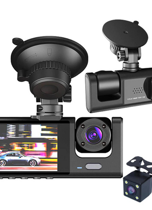 Car Dual Lens Dash Cam HD 1080P Front/Rear/Inside Video Recorder Puce Gaia