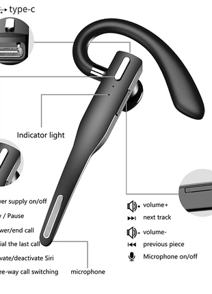 Trucker Wireless Headset Bluetooth 5.1 Earpiece Dual Mic Earbud Noise Puce Gaia