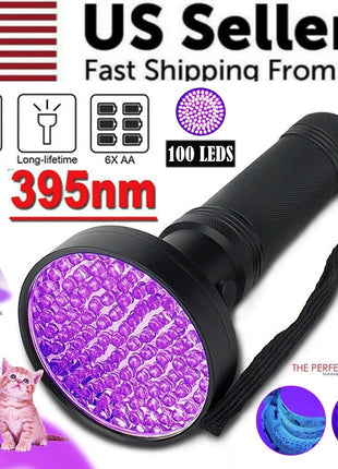 UV Ultraviolet Light 100 LED Flashlight BlackLight 395nM Inspection Puce Gaia