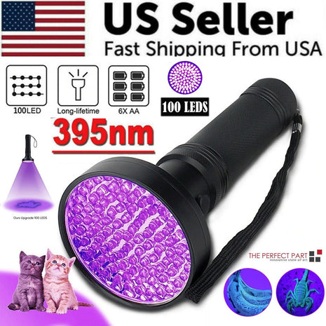 UV Ultraviolet Light 100 LED Flashlight BlackLight 395nM Inspection Puce Gaia