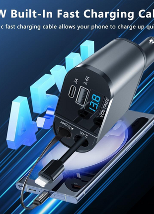 Retractable Car Charger 4 in 1 Fast Car Phone Charger 120W With USB Puce Gaia