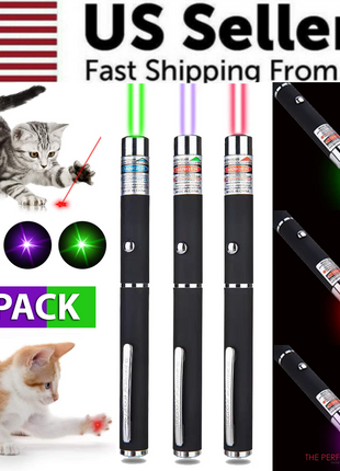 3 Packs 900Mile Laser Pointer Pen Green Blue Red Light Visible Beam Puce Gaia