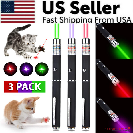3 Packs 900Mile Laser Pointer Pen Green Blue Red Light Visible Beam Puce Gaia