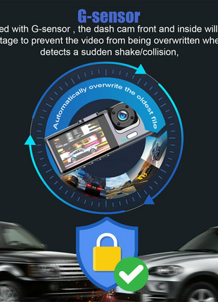 Car Dual Lens Dash Cam HD 1080P Front/Rear/Inside Video Recorder Puce Gaia