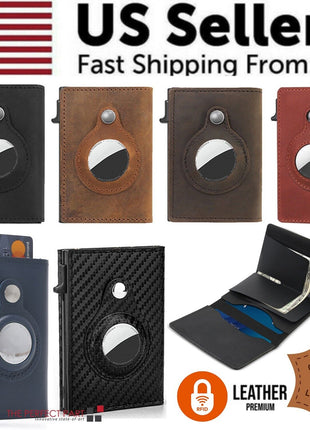 For Airtag Wallet Case Genuine Leather Credit Card Holder Magnetic Air Puce Gaia