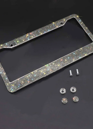 2PCS Bling License Plate Frame Glitter Crystal Sparkling Rhinestone Puce Gaia