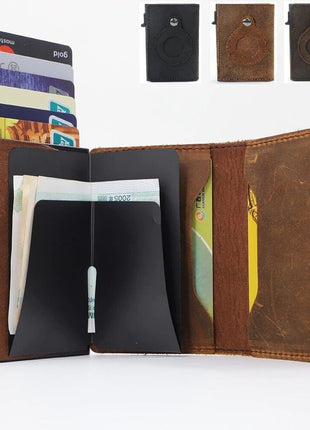 For Airtag Wallet Case Genuine Leather Credit Card Holder Magnetic Air Puce Gaia