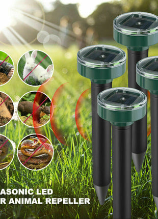 Solar Power Animal Repeller Ultrasonic Mole Pest Cat Mice Rodent Puce Gaia