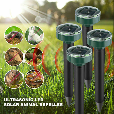 Solar Power Animal Repeller Ultrasonic Mole Pest Cat Mice Rodent Puce Gaia
