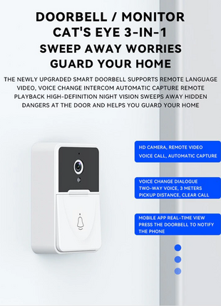 Wireless Security WiFi Smart Doorbell Intercom Video Camera Bell Chime Puce Gaia