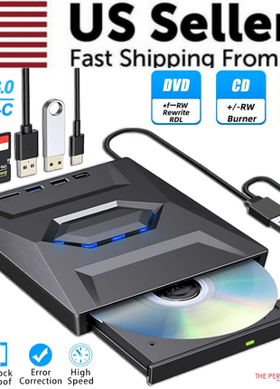 External CD DVD Drive USB 3.0 Writer Burner Player for PC Laptop Puce Gaia