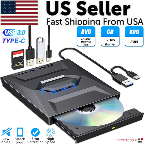External CD DVD Drive USB 3.0 Writer Burner Player for PC Laptop Puce Gaia
