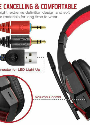 3.5mm Gaming Headset Mic LED Headphones Stereo Bass Surround For PC Puce Gaia