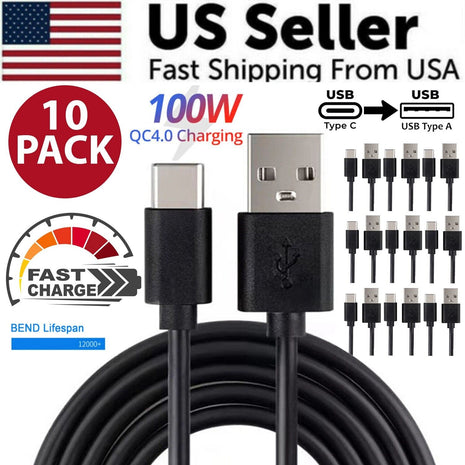 10x Type C to USB-A Fast Charge Cable Cord Charging Quick Charger Bulk Puce Gaia