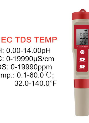 4 in 1 Digital PH EC Meter LCD Tester Pocket Hydroponics Aquarium Puce Gaia