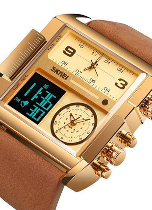 SKMEI Men Watch Large Dial Digital Quartz Sport Stopwatch Leather Puce Gaia