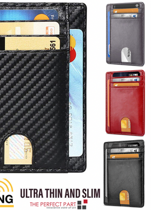 Mens Leather Slim Wallet Credit Card Holder RFID Blocking Pocket ID Puce Gaia