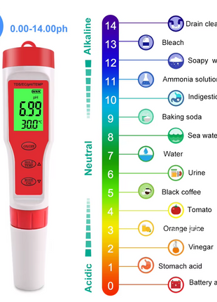 4 in 1 Digital PH EC Meter LCD Tester Pocket Hydroponics Aquarium Puce Gaia