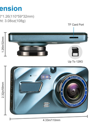 Touch Screen Dash Cam 4" 1080P Dual Lens Car DVR Recorder Front And Puce Gaia