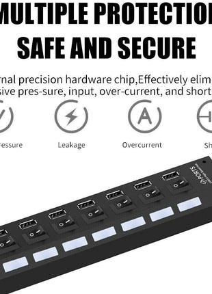 7 Port USB 2.0 / 3.0 Hub Splitter Adapter High Speed For PC Laptop Mac Puce Gaia