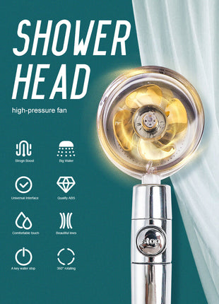 High Pressure Shower Head Adjustable 360° Rotation Turbine Water Puce Gaia