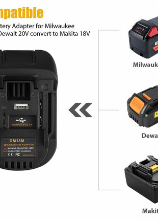 USB Battery Adapter Converter For 20V DEWALT Milwaukee M18 Convert To Puce Gaia