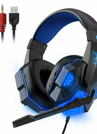 3.5mm Gaming Headset Mic LED Headphones Stereo Bass Surround For PC Puce Gaia