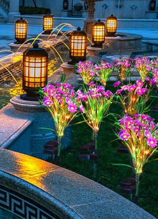 Solar Garden Lights LED Flower Stake Lamp Outdoor Yard Waterproof Puce Gaia