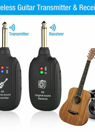 UHF Guitar Wireless System Transmitter+Receiver Built In Rechargeable Puce Gaia