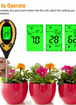 4 In 1 LCD Digital Soil Tester PH Water Moisture Temperature Sunlight Puce Gaia