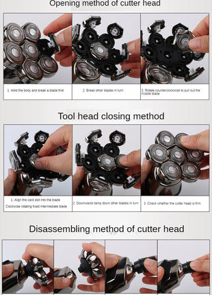 7D Cordless Shaver Hair Trimmer Men’s 5-In-1 Electric Head Shaver Puce Gaia